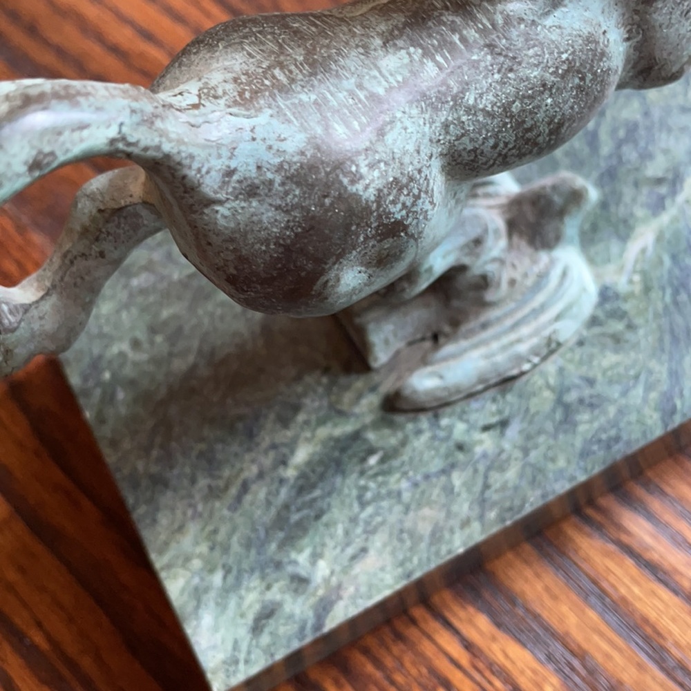 Bronze Running Horse Statue on Green Marble Base - Picture 10 of 10